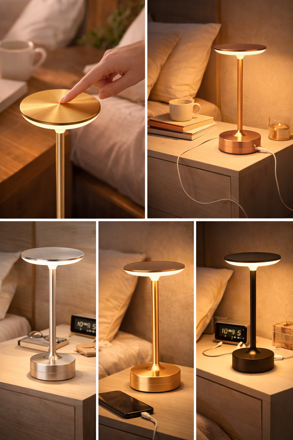 Portable LED Table Lamp – Rechargeable, Dimmable, Modern Bedside Light