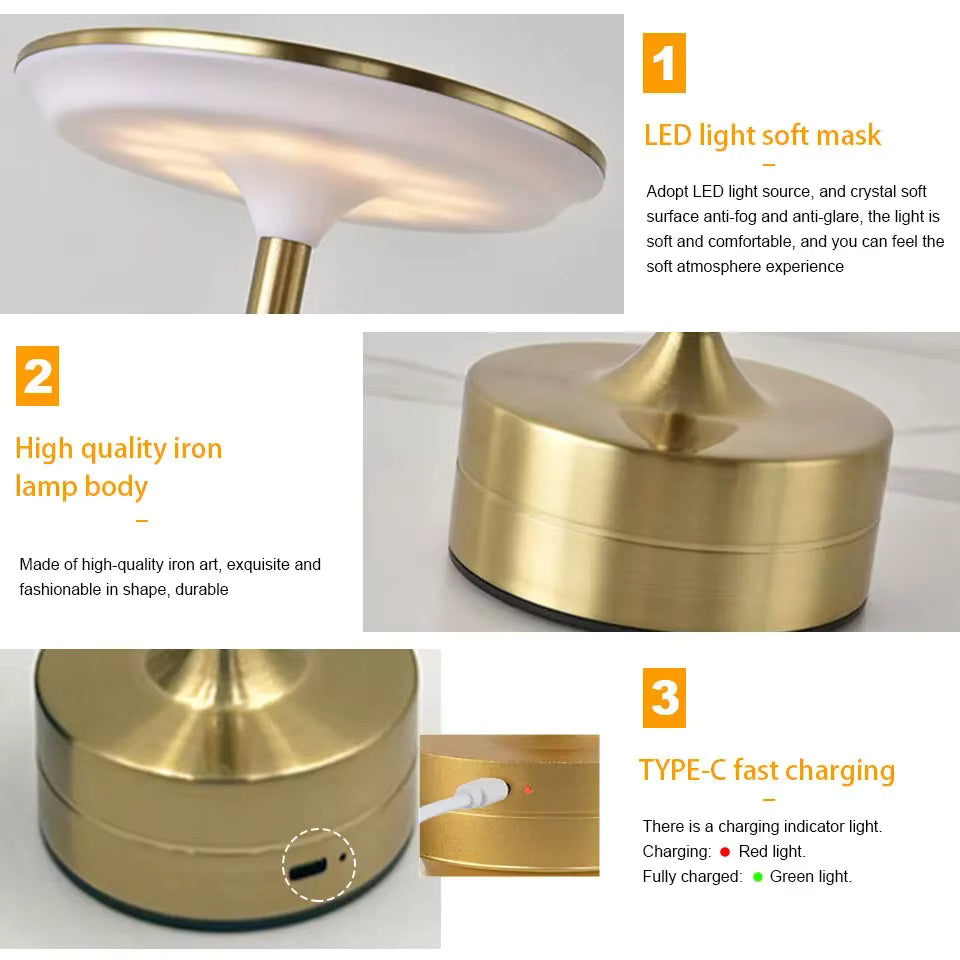 Portable LED Table Lamp – Rechargeable, Dimmable, Modern Bedside Light
