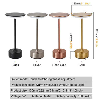 Portable LED Table Lamp – Rechargeable, Dimmable, Modern Bedside Light